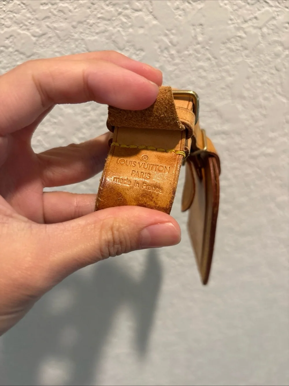 Louis Vuitton Brown/Tan Leather Luggage Tag with Gold-Tone Buckle